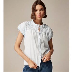 J. CREW Smocked-neck top in striped cotton poplin ~ Size XS